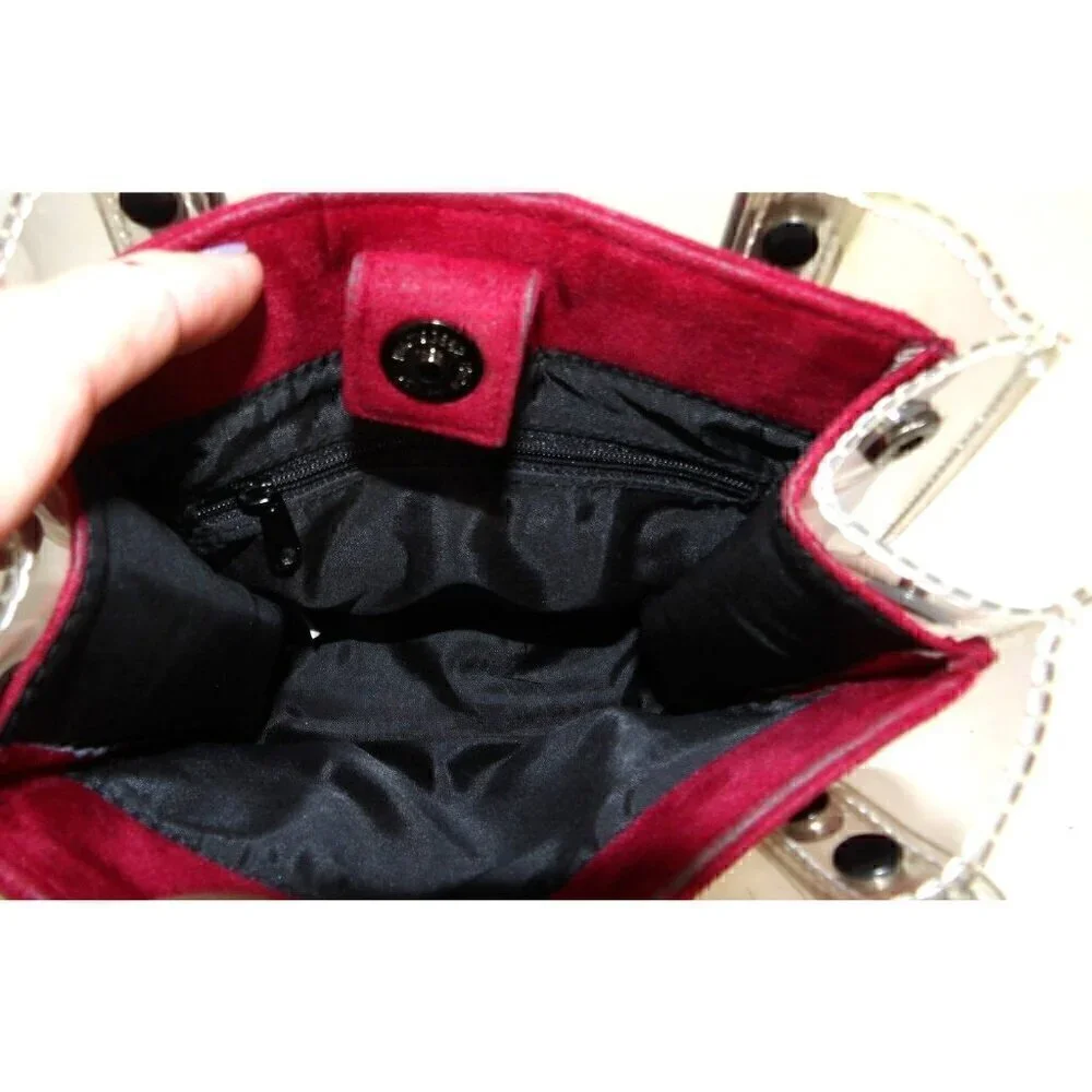 SUZY SMITH dark red fabric bag with clear plastic satchel, handbag, purse